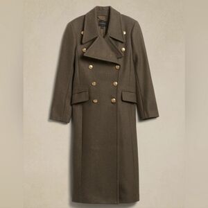 Banana Republic Cian Melton Great Coat S Olive Green NWT Gold Buttons Wool Blend